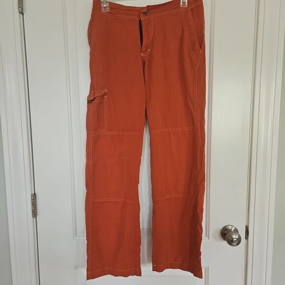 Prana Pants Womens Orange Wide Leg Utility Pocket Outdoor Hiking USA Nylon Small - Picture 1 of 11